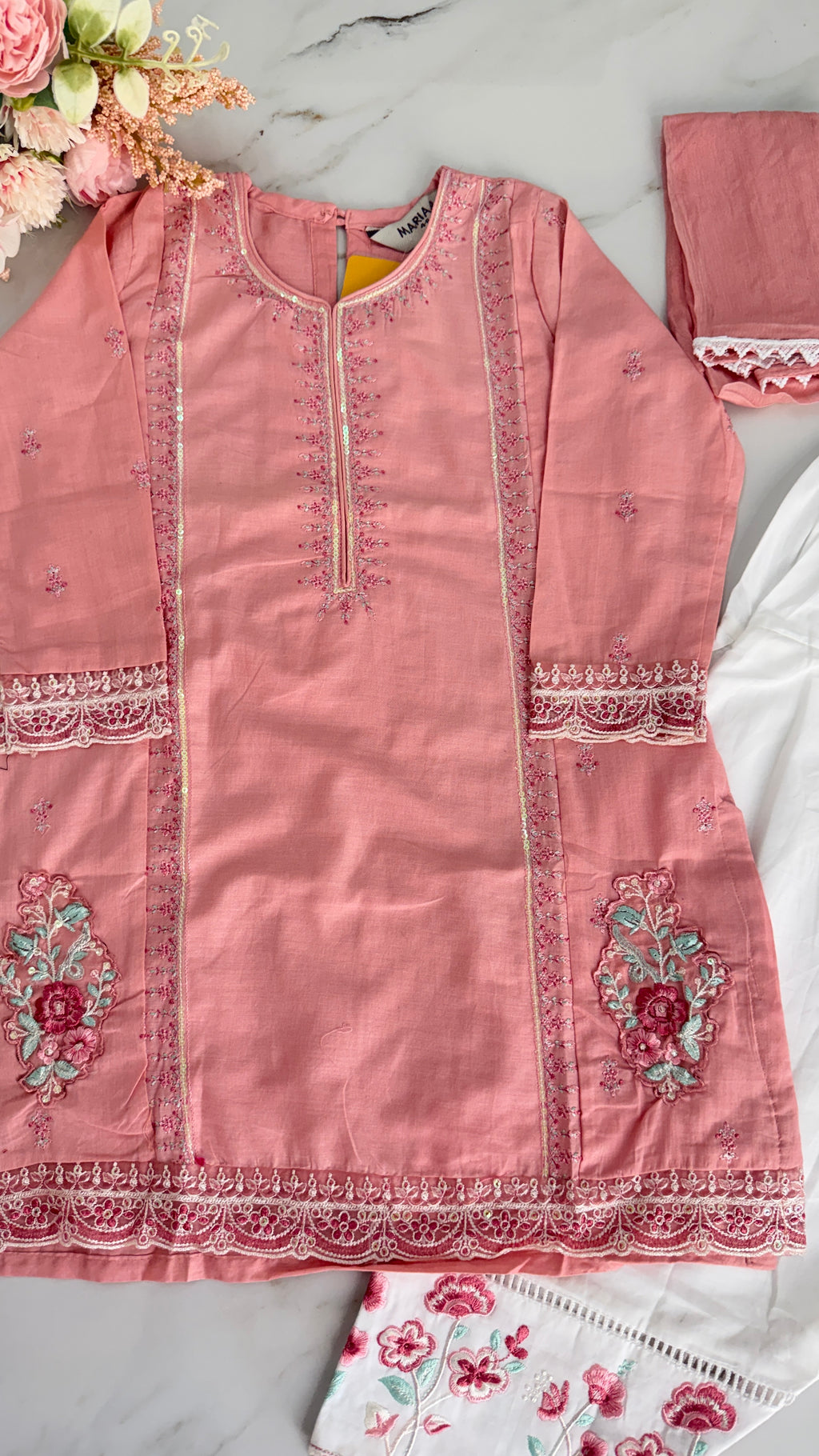 Maria.B peach-pink embroidered cotton MKD-EF26-20