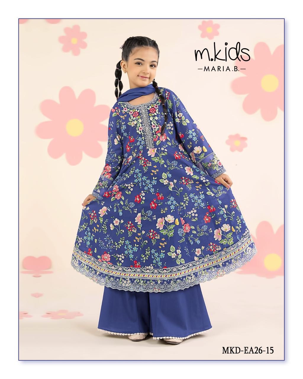 Maria B 3 Piece Embroidered Lawn frock MKD-26-15-Blue)