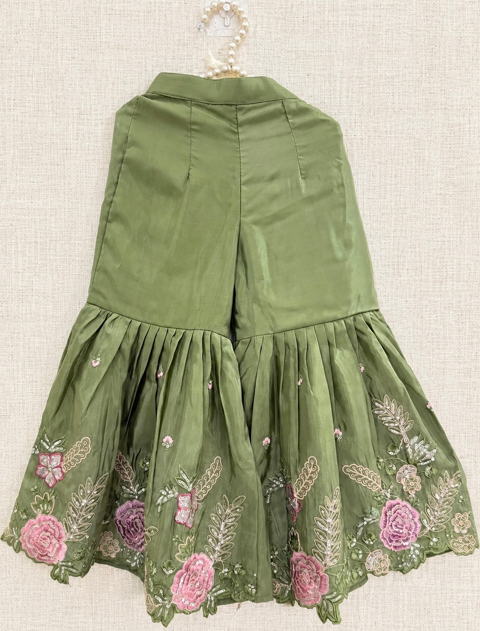 Olive Floral Sharara Set