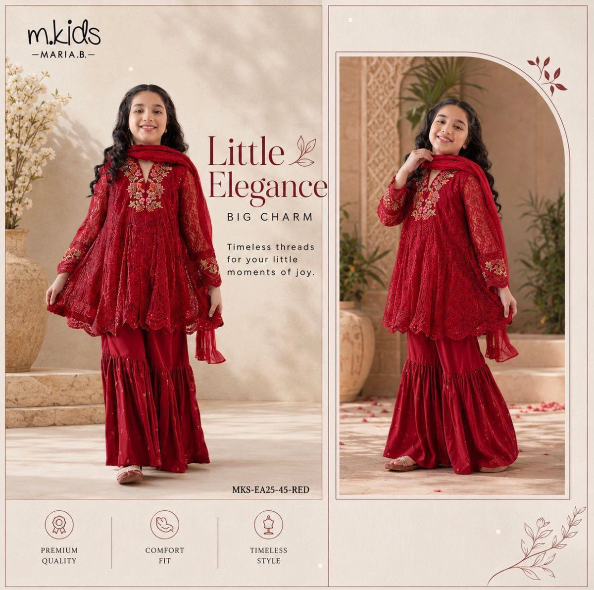 Maria B MKS-EA25-45-Red Frock with Garara